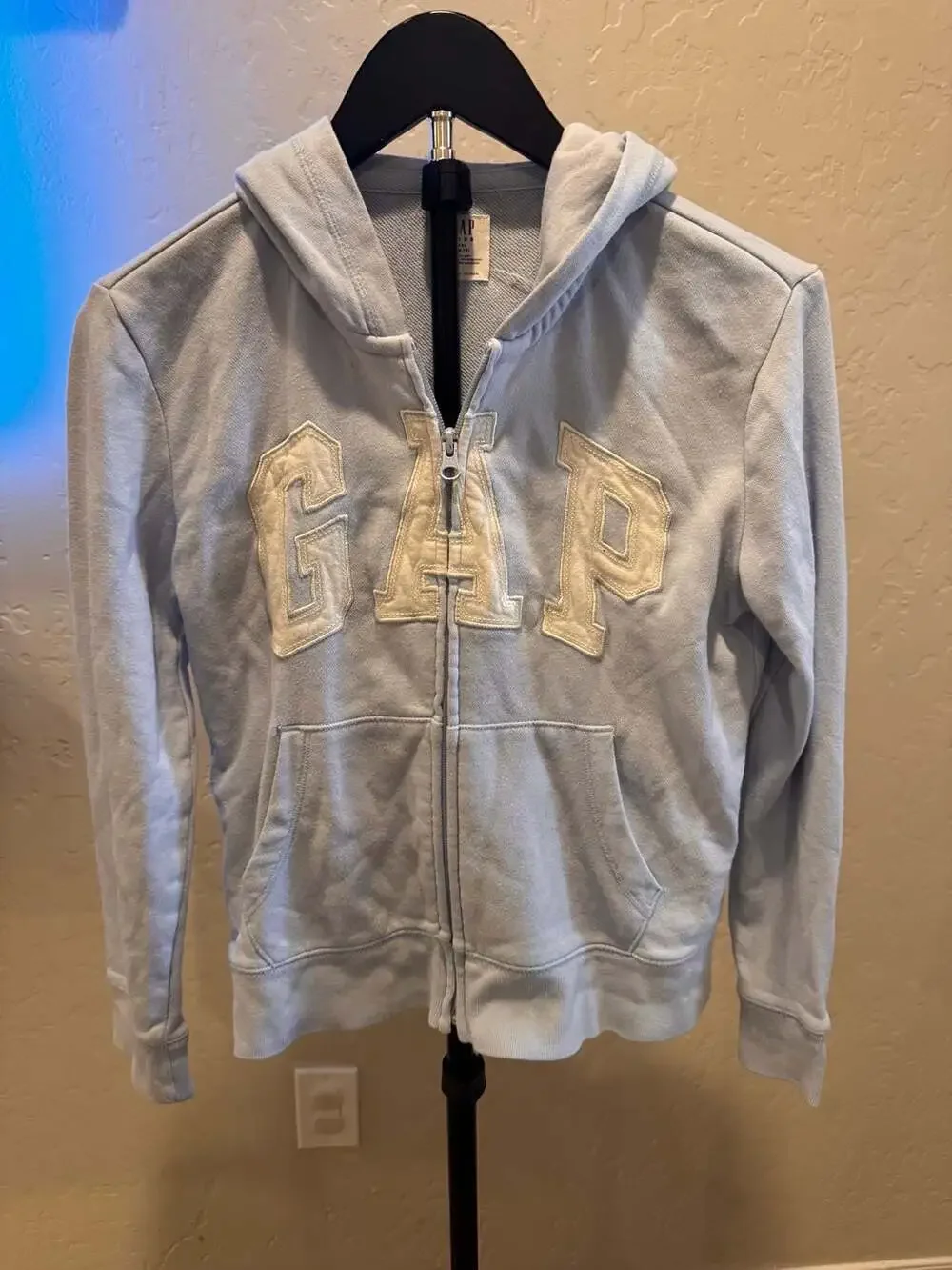 Gap Kids Light Blue Sequin Logo Zip-Up Hoodie